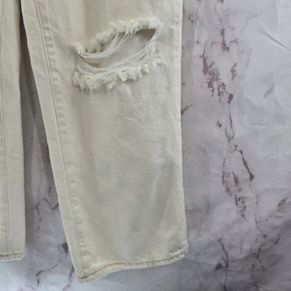 Free People Jeans Womens 27 Cream High Rise Boot Button Fly Distressed Rigid - Picture 4 of 13